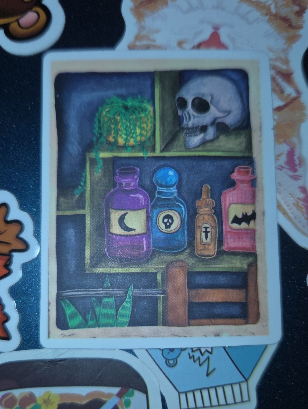 Mystic Shelves Art Print - Colorful Potion Bottles